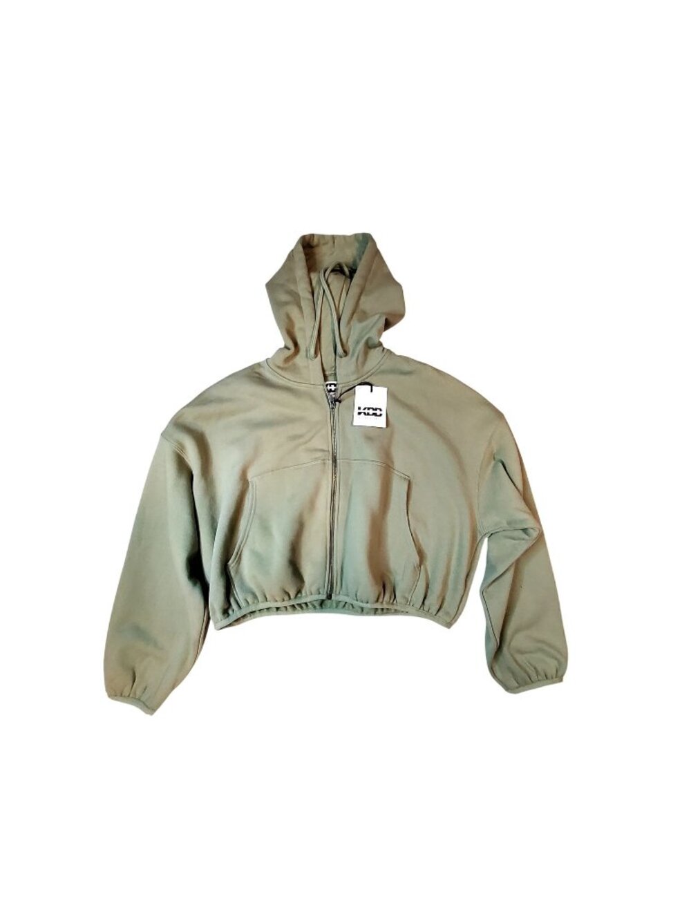 KBB By Kahlana Womens Olive Green Hooded Cropped Sweatshirt Size L Cotton Blend